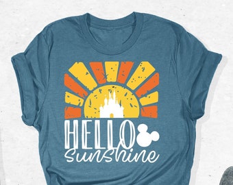 Hello Sunshine T-Shirt, Disney Shirts for Women, Mickey Castle Shirt, Mickey Mouse Tee, Disney Outfit, Happy Summer Shirt, Best Vacation Tee