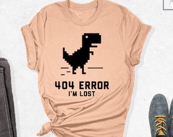 Camiseta "Error 404: Estoy perdido", divertida camiseta de Internet, camiseta de cactus T-rex, camiseta 404, regalo para desarrolladores, amante del código, camiseta de dinosaurio, dinosaurio divertido