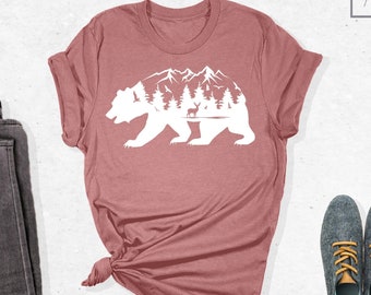 Mountain Bear Shirt, Bear T Shirt, Camping T Shirt, Wilderness Travel Tee, Wanderlust, Mountain Camp, Wildlife Shirt, Outdoor Shirt