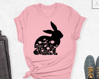 Floral Rabbit Shirt, Floral Bunny Shirt, Easter Tee, Bunny Shirt, Animal Lover Gift, Rabbit Silhouette, Rabbit Lover, Spring T-shirt