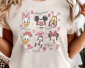 Comfort Colors® Vintage Disney Characters Shirt, Minnie Goofy Donald Daisy Tee, Disney Cruise T-shirt, Mickey And Friends Signatures Tee
