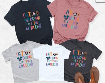 Camiseta "Comer, beber, ver el mundo", camiseta de comida de Disney, camiseta de viajes de Disney, camiseta familiar de Disney, camiseta de bebidas de Epcot