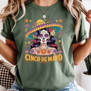 Comfort Colors® Cinco De Mayo Skull Shirts, Mexican Sugar Skull Tees, Mexican Fiesta Gifts, Floral Cinco De Mayo Shirts, Cinco De Mayo Tees