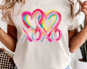 Comfort Colors Xoxo Pastel Hearts Shirt, Valentine Heart Xoxo Tee, Brushstroke Xoxo T-shirt, Colorful Xoxo Love Gift, Valentine Xoxo Shirt