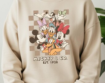 Mickey & Co Est. 1928 Sweatshirt, Disney Family Vacation Checkered Sweater, Animal Kingdom Disney Sweatshirt, Disney World Gift Sweatshirt