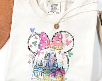 Comfort Colors® Watercolor Disney Castle Shirt, Magical Kingdom Princess Shirt, Disneyland Princess Shirt, Family Park Shirt, Minnie Bow Tee