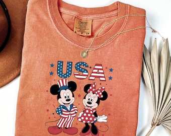 Comfort Colors® Mickey And Minnie USA Shirt, Disney American 4th of July Shirts, Disney Independence Day Shirt, Disney 4th of July T-Shirt
