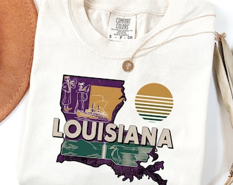Comfort Colors® Louisiana Map Shirt, Louisiana Jazz And Riverboat T-Shirt, Louisiana Pride Shirt, Southern Heritage T-Shirt, Summer Trip Top