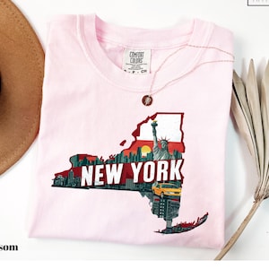 Chemise carte de la ville de New York Comfort Colors®, chemise NYC Skyline, t-shirt de voyage New York haut Empire State, chemise Manhattan Skyline, t-shirt souvenir amusant
