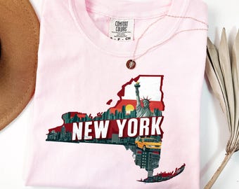 Comfort Colors® New York City Map Shirt, NYC Skyline Shirt, New York Travel Tee Empire State Top, Manhattan Skyline Shirt, Fun Souvenir Tee