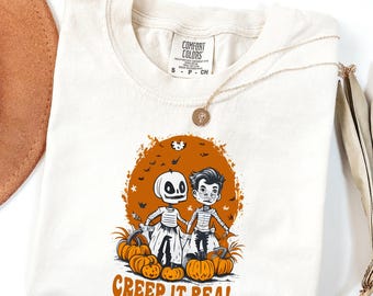 Comfort Colors® Creep It Real Halloween Shirt, Funny Creep It Real Tee, Creepy Couple Shirt, Spooky Pumpkin Skeleton T-Shirt, Scary Fall Tee