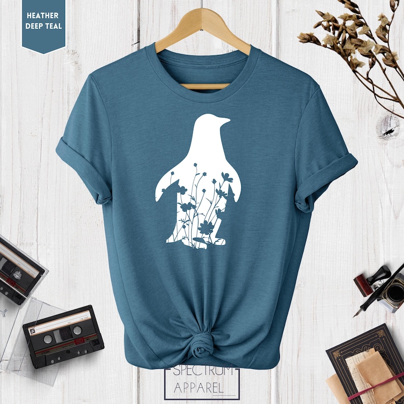 Penguin Shirt, Floral Penguin Shirt, Penguin Gift, Penguin Lover Shirt, Funny Penguin Shirt, Cute Penguin T shirt image 1