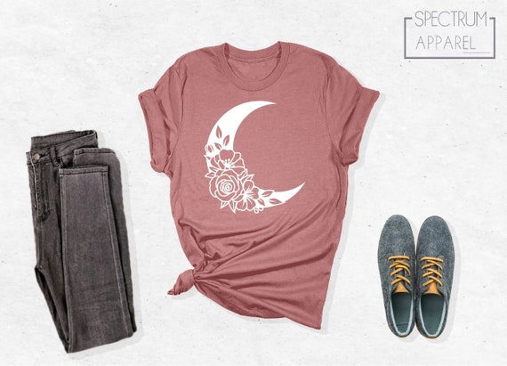 Floral Moon Shirt, Moon Shirt, Moon Boho Shirt, Moon Lover Shirt, Nature Lover, Crescent Moon Shirt, Nature Shirt, Phase Shirt, Floral