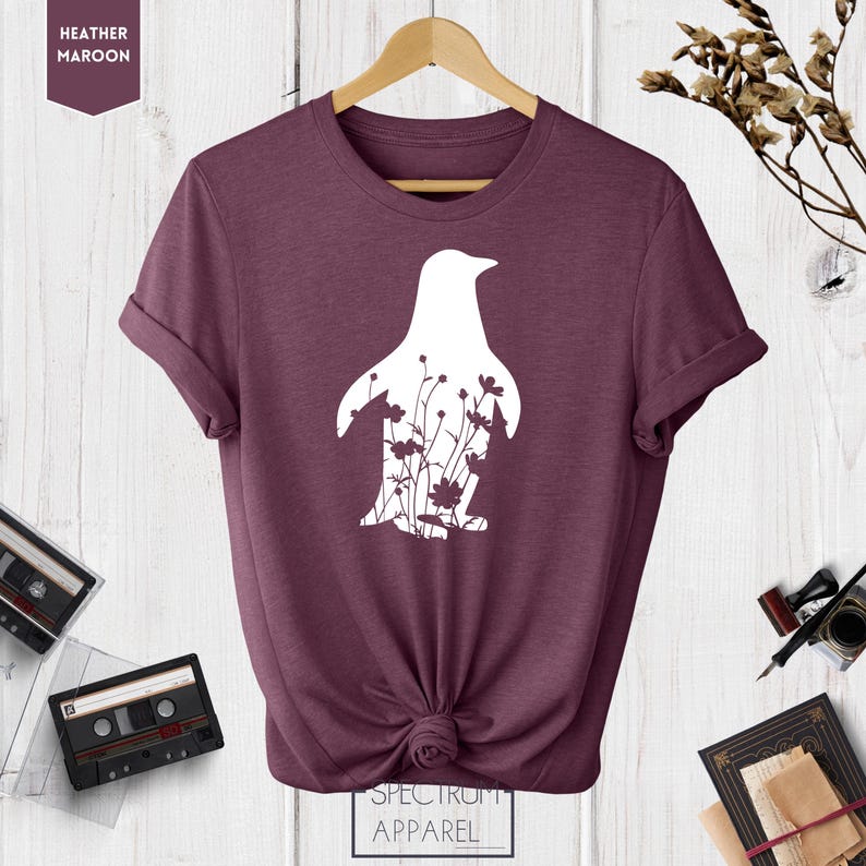 Penguin Shirt, Floral Penguin Shirt, Penguin Gift, Penguin Lover Shirt, Funny Penguin Shirt, Cute Penguin T shirt image 6