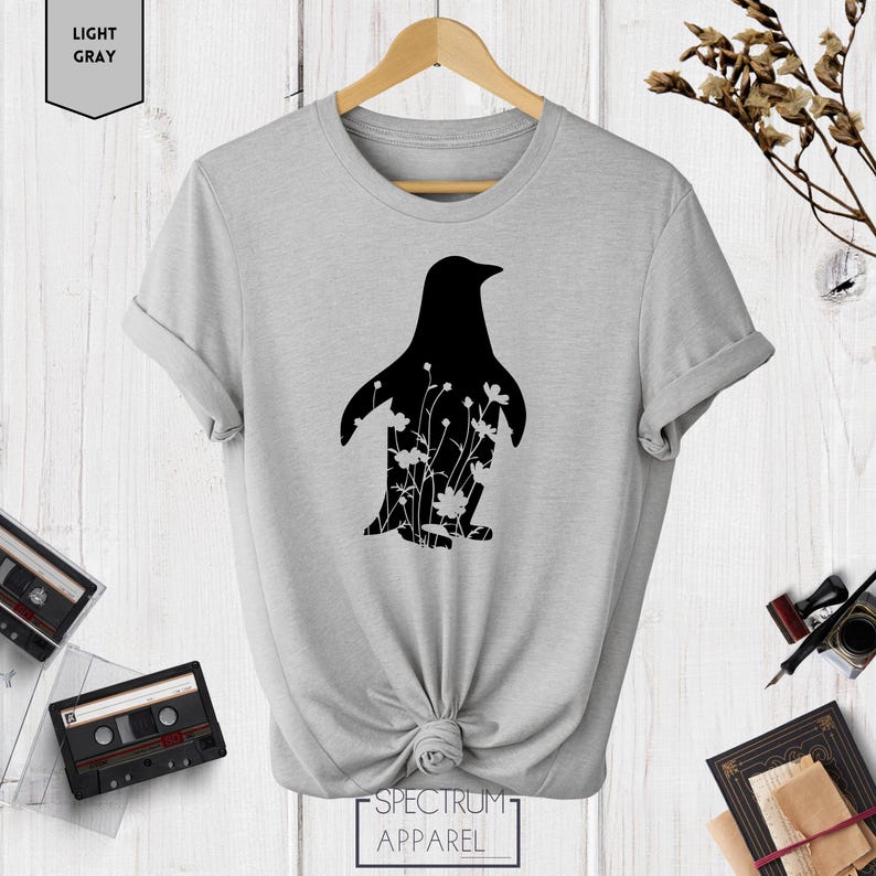 Penguin Shirt, Floral Penguin Shirt, Penguin Gift, Penguin Lover Shirt, Funny Penguin Shirt, Cute Penguin T shirt image 2