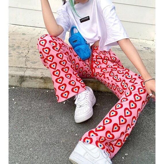 Pink Pants Heart Printed Straight 