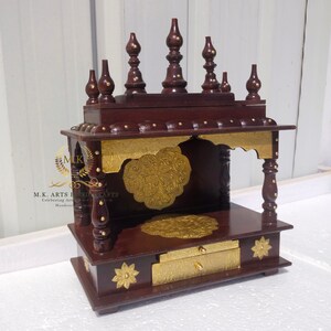 Wooden Temple Brass Fitted Work Pooja Mandir Wood Pooja Ghar Handcrafted Hindu Mandir Pooja Ghar Mandapam Worship Wall Art Pooja Decor Art