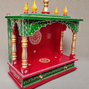 Wooden Temple Pooja Mandir Wood Pooja Ghar Handcrafted Hindu Mandir Pooja Ghar Mandapam Worship Wall Decor Handicraft Decor Art