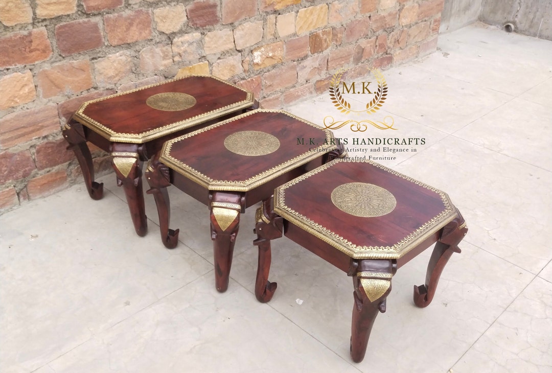 Wooden Coffee Table Elephant Legs Style Coffee Table Folding Legs Handmade Walnut Finish Home