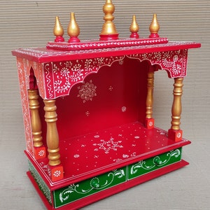 Wooden Temple Pooja Mandir Wood Pooja Ghar Handcrafted Hindu Mandir Pooja Ghar Mandapam Worship Wall Decor Handicraft Indian Art