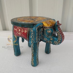 Wooden Elephant Stool Handcrafted Hand Painted Elephant Stool Home Decor Table Decor Handicraft Indian Home Decor Table Decor Art