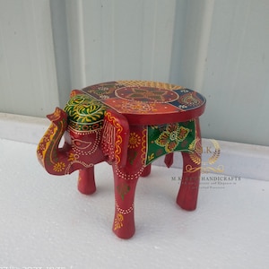 Wooden Elephant Stool Handcrafted Hand Painted Elephant Stool Home Decor Table Decor Handicraft Indian Home Decor Table Decor Art