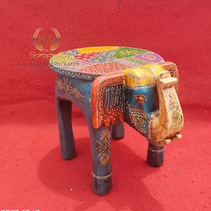 Wooden Elephant Stool Handcrafted Hand Painted Elephant Stool Home Decor Table Decor Handicraft Indian Elephant Shaped Stool Home Decor Art