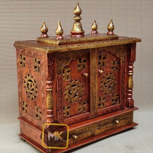 Wooden Temple Pooja Mandir Wood Pooja Ghar Copper temple Handcrafted Hindu Mandir Pooja Ghar Mandapam Worship Wall Mounted Art