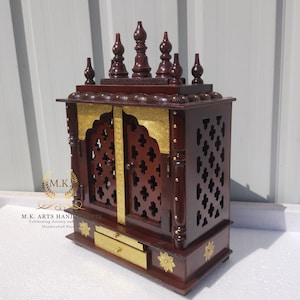 Wooden Temple Brass Fitted Work Pooja Mandir Wood Pooja Ghar Handcrafted Hindu Mandir Pooja Ghar Mandapam Worship Wall Art Pooja Decor Art