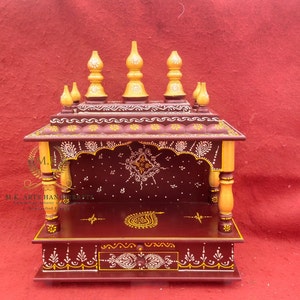Wooden Temple Pooja Temple Pooja Room Decor Handcrafted Mandir Pooja Ghar Mandap For Worship Home Decor Wall Mount Indian Handicraft Art