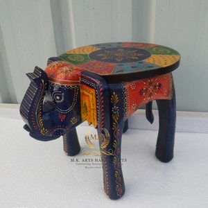 Wooden Elephant Stool Handcrafted Hand Painted Elephant Stool Home Decor Table Decor Handicraft Indian Home Decor Table Decor Art