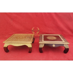 Wooden Chowki Bajot Chowki Pooja Chowki Beautiful Brass Fitted Work Wooden Handcrafted Home Decor Indian Pooja Room Decor Indian Handicraft