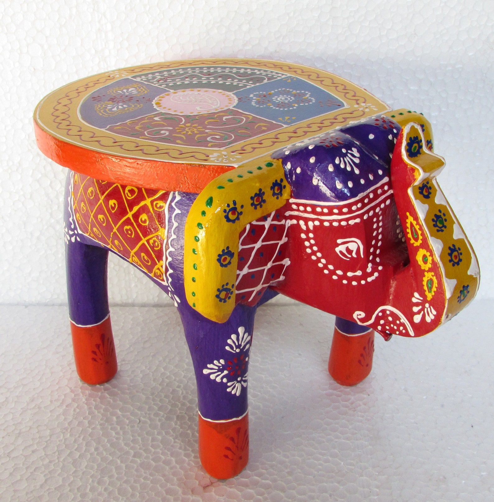 Wooden Elephant Stool Handcrafted Painted Small Elephant Stool Etsy