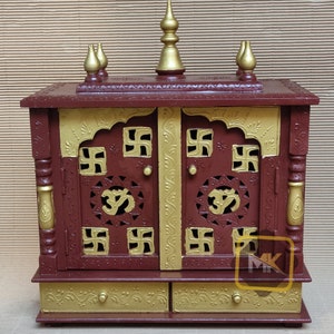 Wooden Temple Pooja Mandir Wood Pooja Ghar Handcrafted Hindu Mandir Pooja Ghar Mandapam Worship Wall Decor Handicraft Decor Art