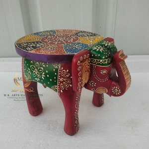 Wooden Elephant Stool Handcrafted Hand Painted Elephant Stool Home Decor Table Decor Handicraft Indian Home Decor Table Decor Art
