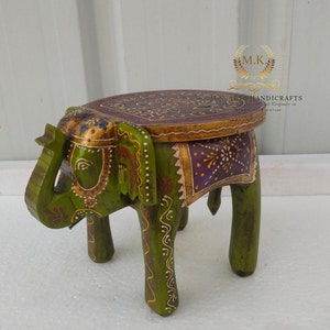 Wooden Elephant Stool Handcrafted Hand Painted Embosed Wprk Elephant Stool Home Decor Table Decor Handicraft Indian Home Decor Table Decor