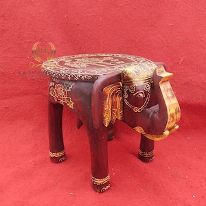 Wooden Elephant Stool Handcrafted Hand Painted Elephant Stool Home Decor Table Decor Handicraft Indian Elephant Shaped Stool Home Decor Art