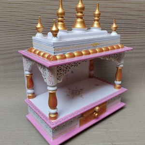 Wooden Temple, Pooja Ghar, Mandir, Mandapam for Worship, Handmade Hand Painted, Traditional Indian Style Home Decor Pooja Room Decor Art
