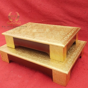 Wooden Chowki Bajot Chowki Pooja Chowki Beautiful Brass Fitted Work Wooden Handcrafted Home Decor Indian Pooja Room Decor Indian Handicraft