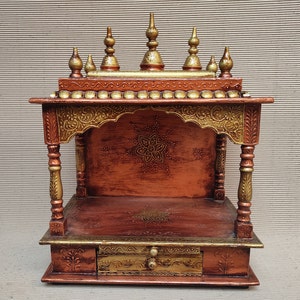 Wooden Temple Mandir Handcrafted Mandir Pooja Ghar Mandap For Worship Home Decor Pooja Room Decor Handicraft Wall Mounted Art