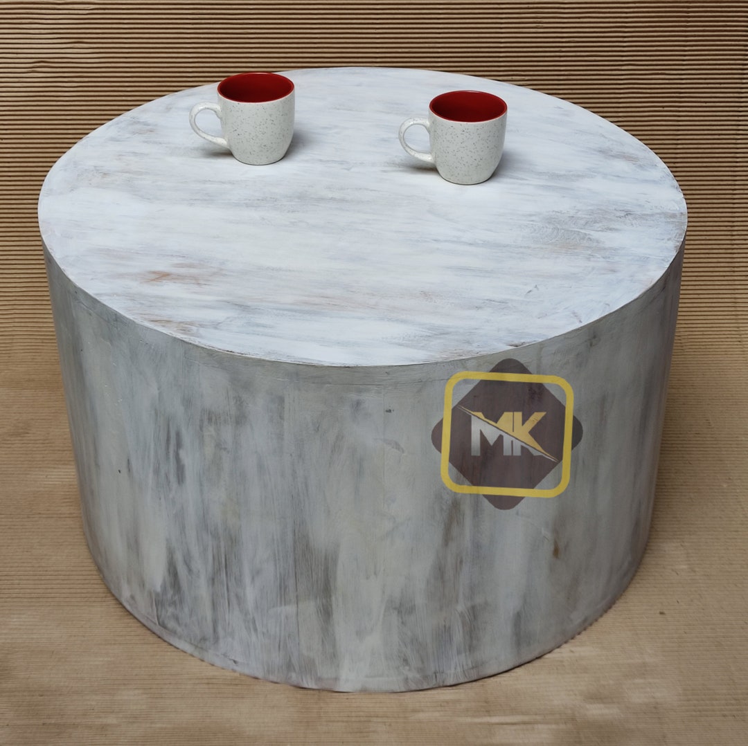 Wooden Coffee Table Handcrafted Solid Wood Round Coffee Table Drum
