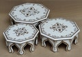 Wood Bajot Chowki Wooden Hand crafted Set of 3 Painted Bajot Chowki