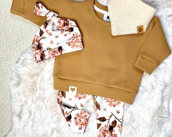 Waffel Sweater Set HORTENSIE für Mädchen (Baby/Kleinkind) mit Pullover, Leggings, Knotenmütze und Tuch Gr.62-128