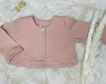 Veste boléro simple, bébé/enfant, veste de fête, baptême, mariage, jersey gaufré couleur chair, vieux rose, beige, blanc, demande client taille 62-140