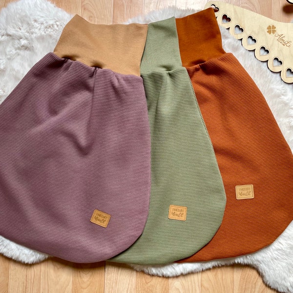 Baby Strampelsack aus Waffeljersey in olive, altmauve oder cognac, gefüttert/ungefüttert (Sommer), Mädchen, Junge, Schlafsack 3 Größen