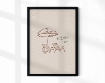 La Dolce Vita Print, La Dolce Vita Beach Poster, Trendy Wall Art, Italian Quote, Retro Wall Print, The Sweet Life Decor, Digital Download
