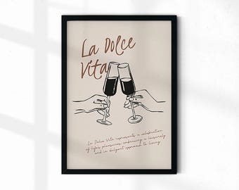 La Dolce Vita Print, La Dolce Vita Meaning, Trendy Wall Art, Italian Quote, Retro Wall Print, The Sweet Life Decor, Cheers Print, Fancy Art