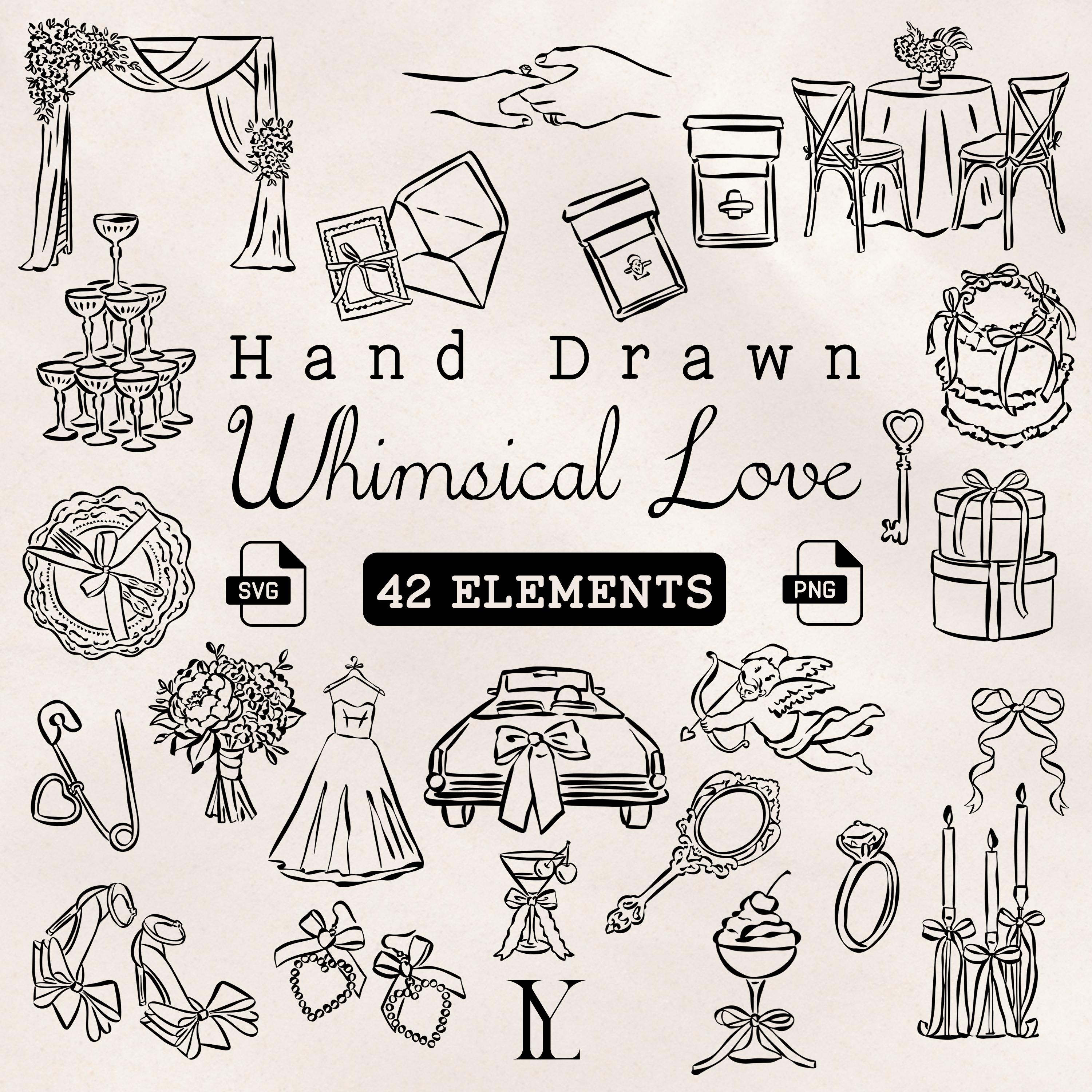 Whimsical Wedding Clipart Bundle | Hand Drawn Wedding SVG & PNG ...