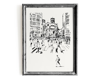 Shibuya Wand Kunst Druck, Shibuya Crossing Poster, Japan Retro traditionelle Kunst, Tokyo Druck, japanische Straße Wanddekor, digitaler Download