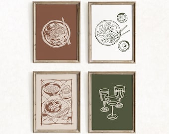 Kitchen Wall Art Set of 4 Prints, Ramen & Dumplings Art Prints, Asian Food, Gyoza Print, Cocktail Party, Japanese Food Posters, Dining Area